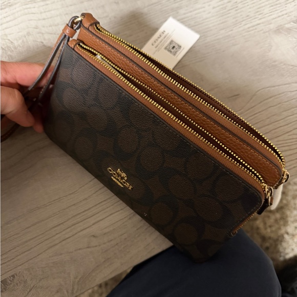 Coach Signature Brown and Tan Wristlet - Picture 4 of 8